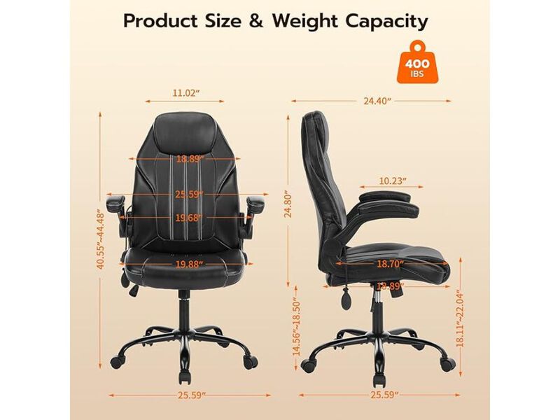 Office Chair &ndash; Black PU Leather Ergonomic Seat with Flip‑Up Arms, Lumbar & Tilt Lock image number 2
