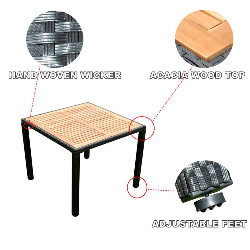 Whisen 5-Piece Wicker Patio Dining Set with Acacia Wood Top