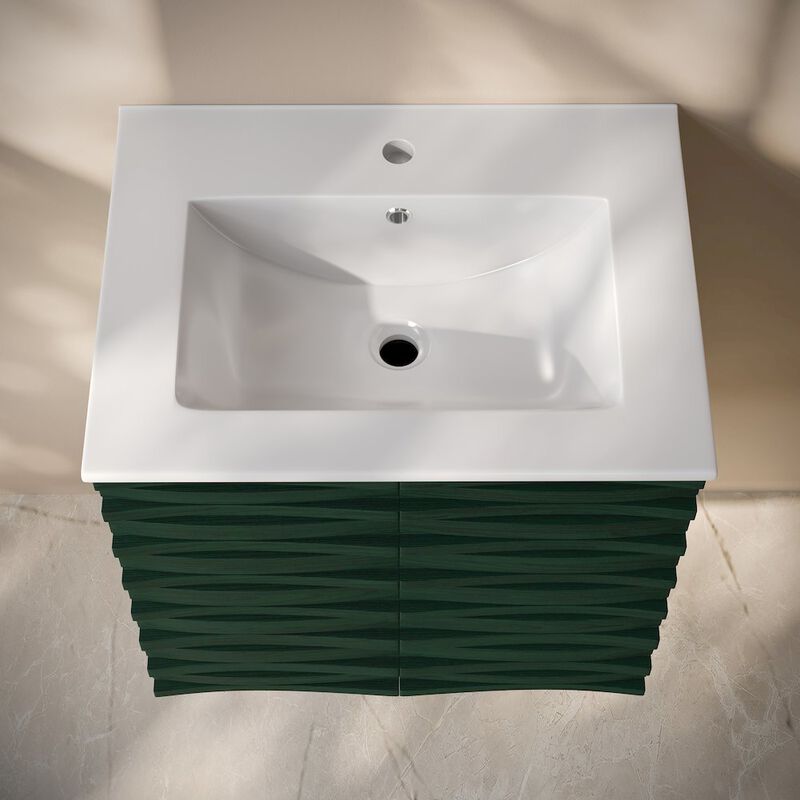 Cascade 24" Wall-Mounted Bathroom Vanity in Green Oak with Sink Top image number 6