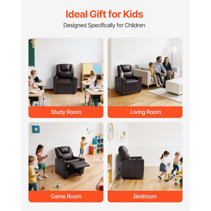 Kids PU Leather Recliner Sofa with Cup Holder Adjustable Backrest and Footrest image number 6