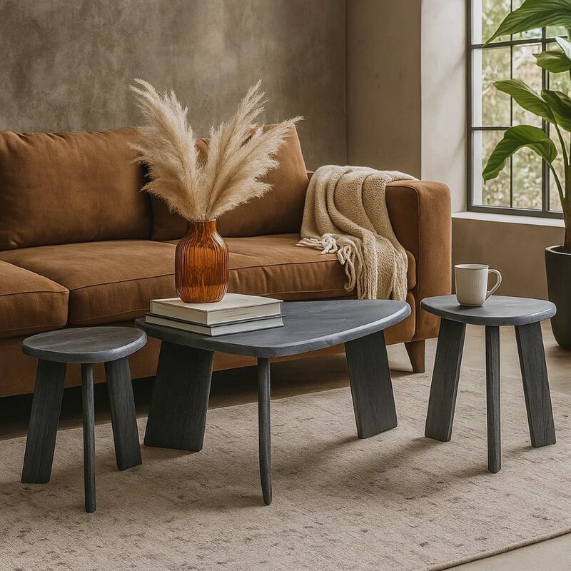 Bey 3pc Coffee n Table Set, Gray Faux Marble Top, Geometric Panel Base image number 6