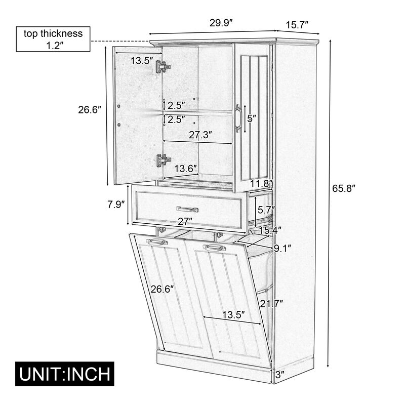 Merax Bathroom Storage Cabinet with 2 Laundry Baskets