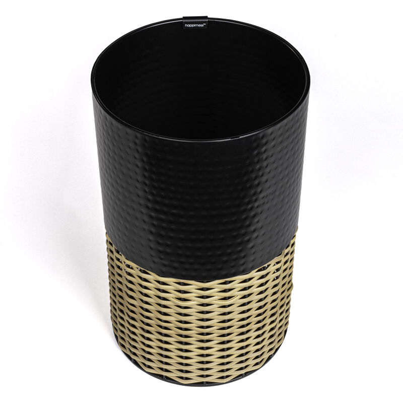 Asher Modern 2-Tone Faux Wicker/Metal Cylinder Waste Basket