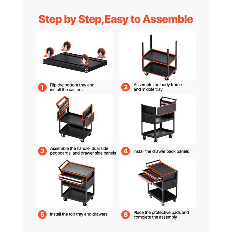 Rolling Mechanic Tool Cart with Locking Drawers, 5-Tier Storage Rack for Garage & Repair Shop-Black image number 3