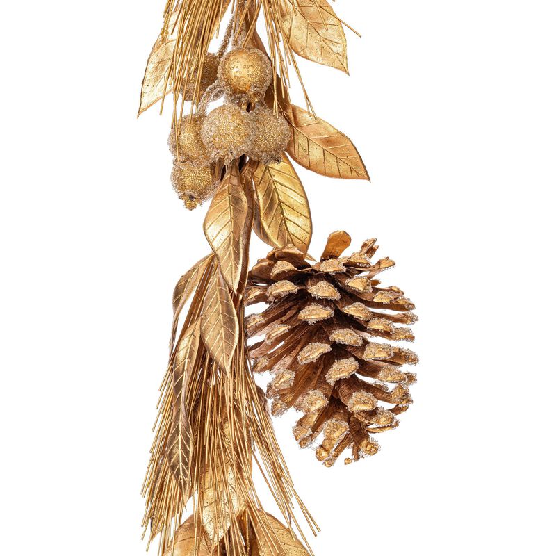 Vickerman 6&rsquo; Gold Artificial Pinecone Needle Berry Garland, Unlit image number 1