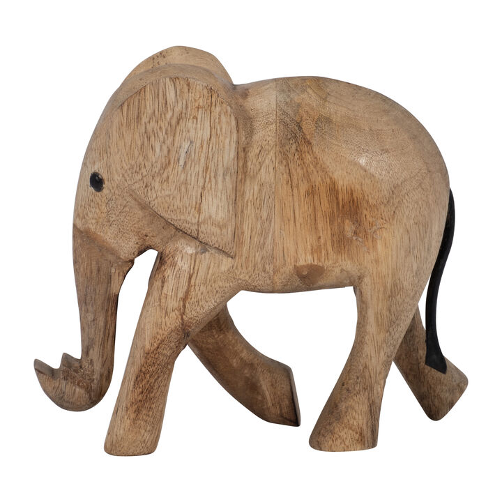 Wood 7"H Elephant Deco, Brown