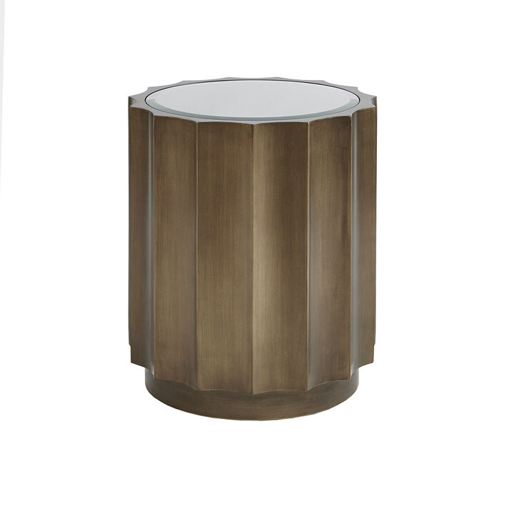 Gracie Mills Mckee Round Accent Table with Glass Top and Scalloped Edge