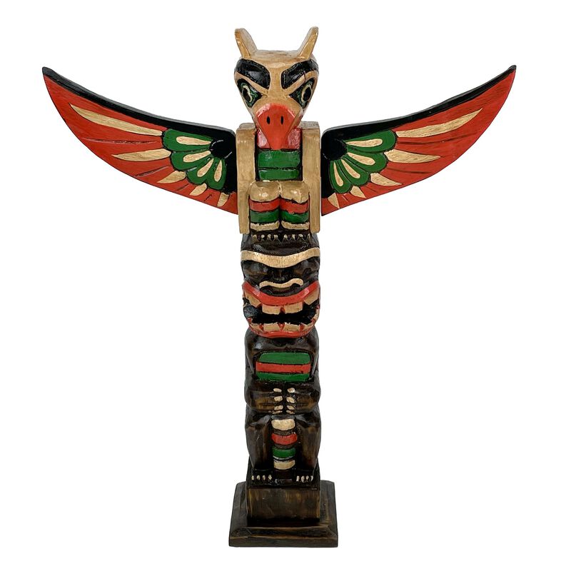 20 Inch Tall Northwest Coast Style Wooden Totem Pole Light Brown image number 0