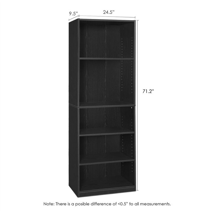 JAYA Simply Home 5-Shelf Bookcase, Black