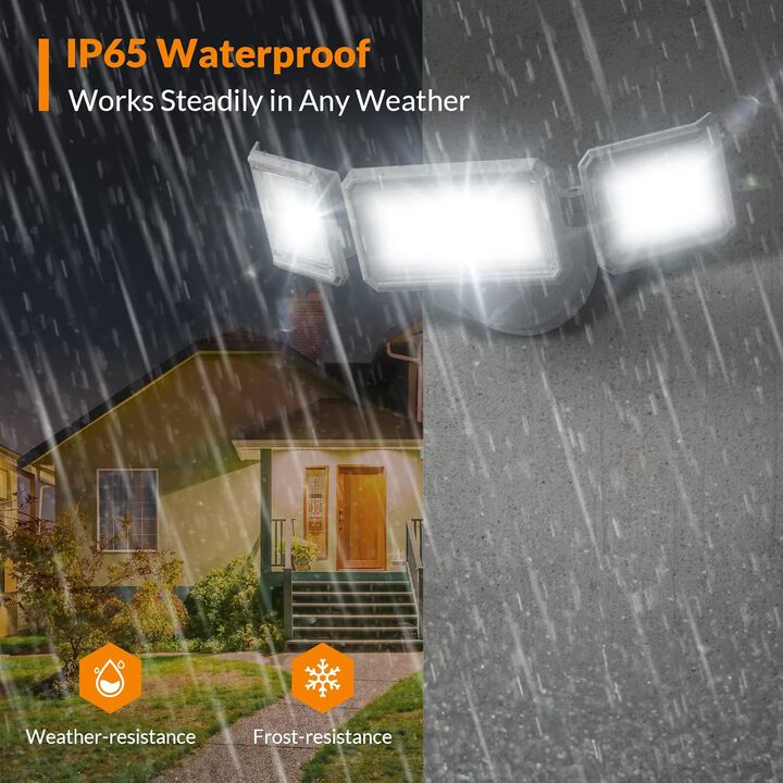 LEPOWER 42W Flood Lights Outdoor, 4200LM Bright LED Security Lights Outdoor with 3 Heads, 220&deg; Wide Angle, IP65 Waterproof for Garage, Yard, Porch
