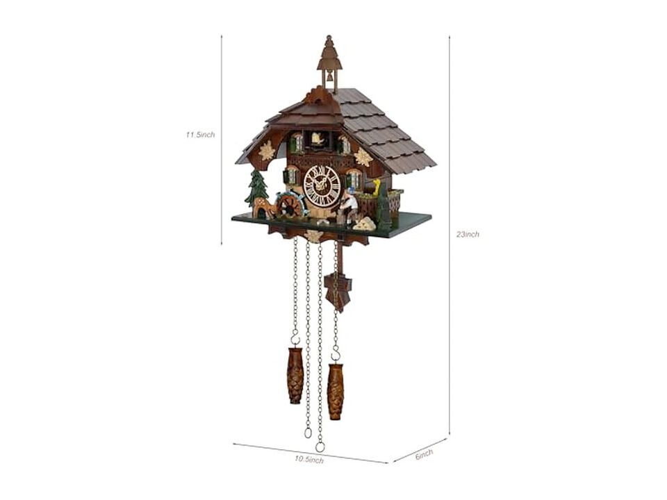 Cuckoo Melodies Volume Control Night Mode Wall Clock 23 Inch Wood Black Rustic