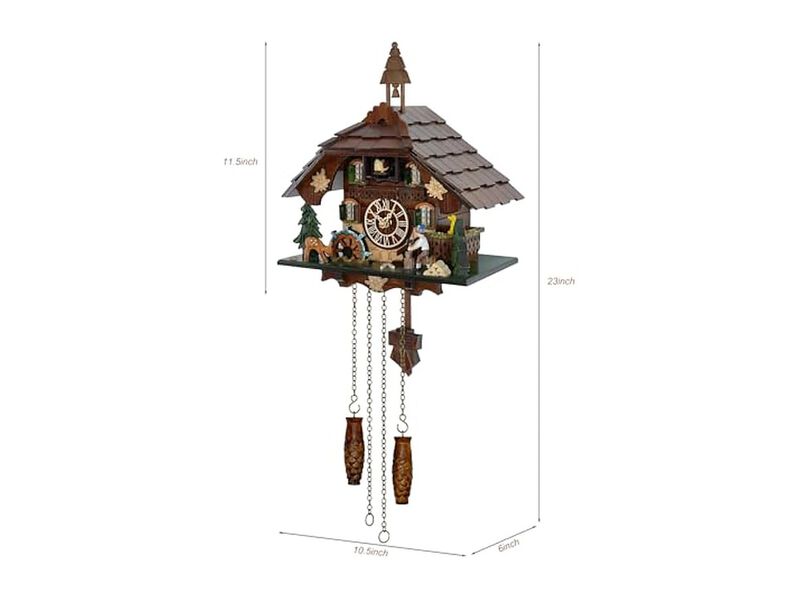 Cuckoo Melodies Volume Control Night Mode Wall Clock 23 Inch Wood Black Rustic image number 1
