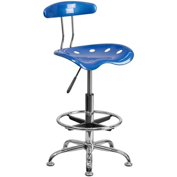 Flash Furniture Bradley Vibrant Bright Blue and Chrome Drafting Stool with Tractor Seat