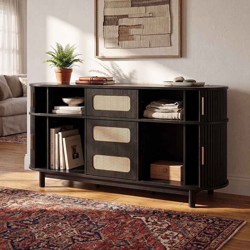 Jixrex 4 Sliding Fluted Doors Sideboard image number 2