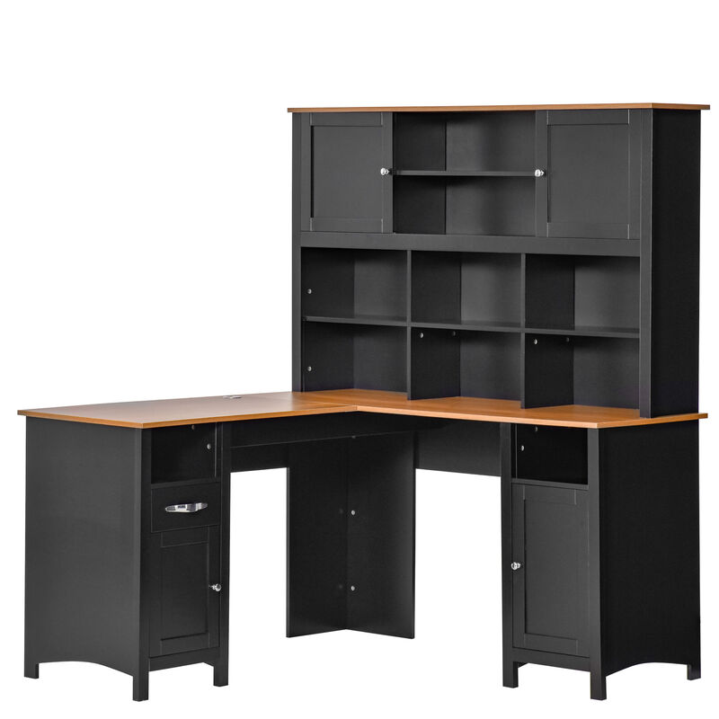 Hivvago 59" L-Shaped Desk with Hutch and Storage image number 0