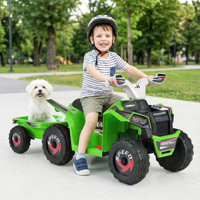 Kids 6V Ride On ATV Quad Car with Detachable Trailer for Outdoor Play image number 1