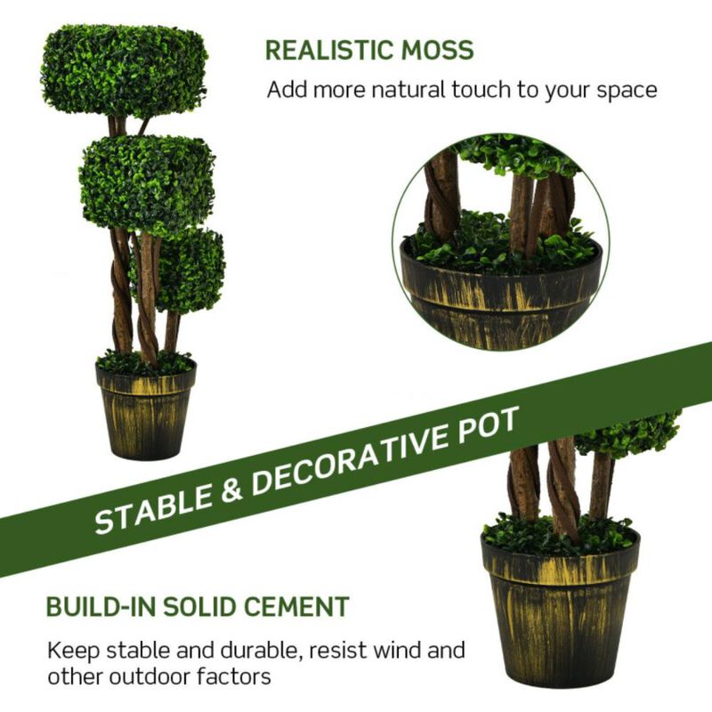 Hivvago 36 Inch Artificial Boxwood Topiary UV Protected Indoor Outdoor Tree