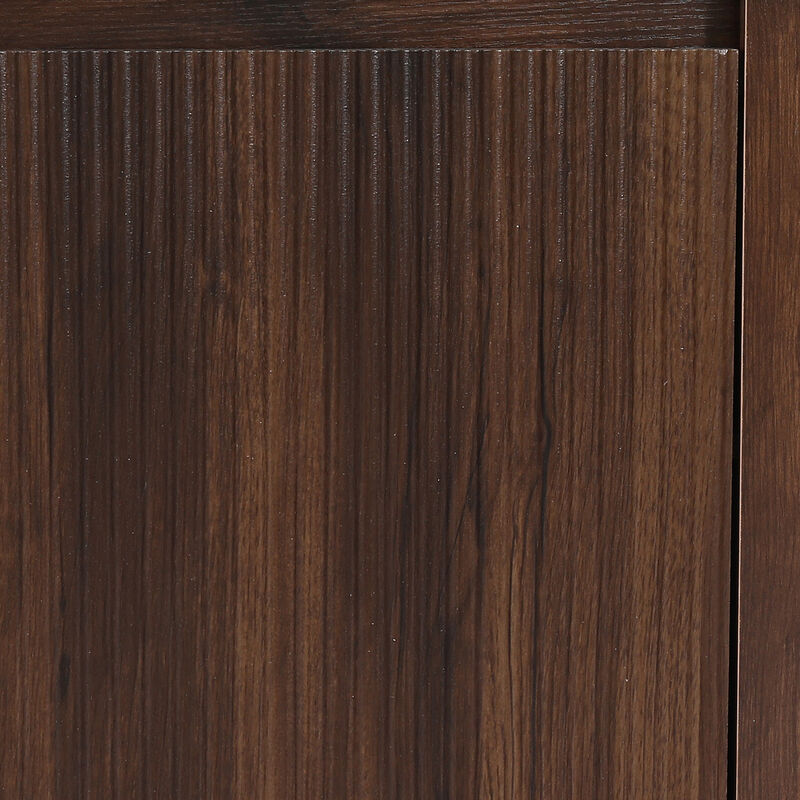 68" Dark Walnut Fluted Door Mid-Century Modern Wooden TV Stand Media Console Storage Cabinet with Open Shelves for TVs up to 75" image number 8