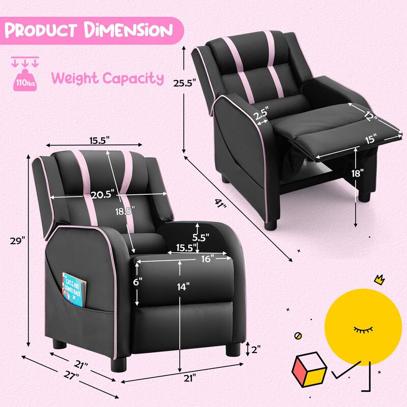 Comfortable Kids Recliner Chair with Side Pockets and Adjustable Footrest for Playtime and Relaxation image number 3