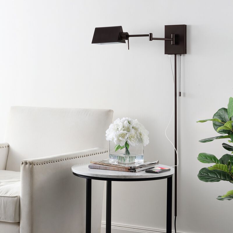 Arlo Farmhouse Industrial Single Swing Arm Plug In Or Hardwired Iron LED Wall Sconce with Pull Chain