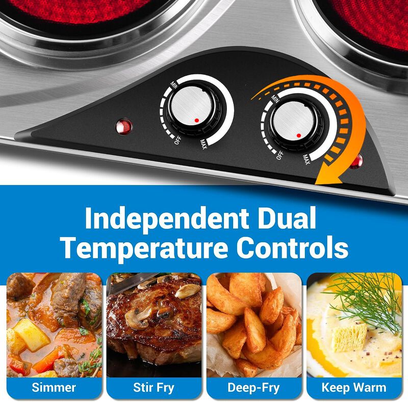 Cusimax Hot Plate, 1800W Double Burners, Infrared Burners Electric Ceramic Hot Plate Cooktop for Cooking, Portable Countertop Cooktop image number 4