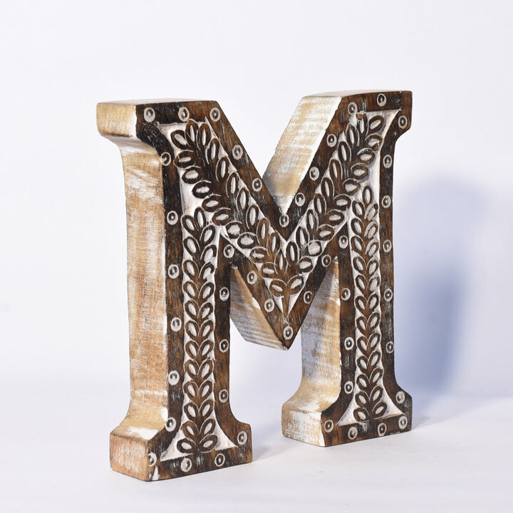 Vintage Natural Handmade Eco-Friendly "M" Alphabet Letter Block For Wall Mount & Table Top Décor