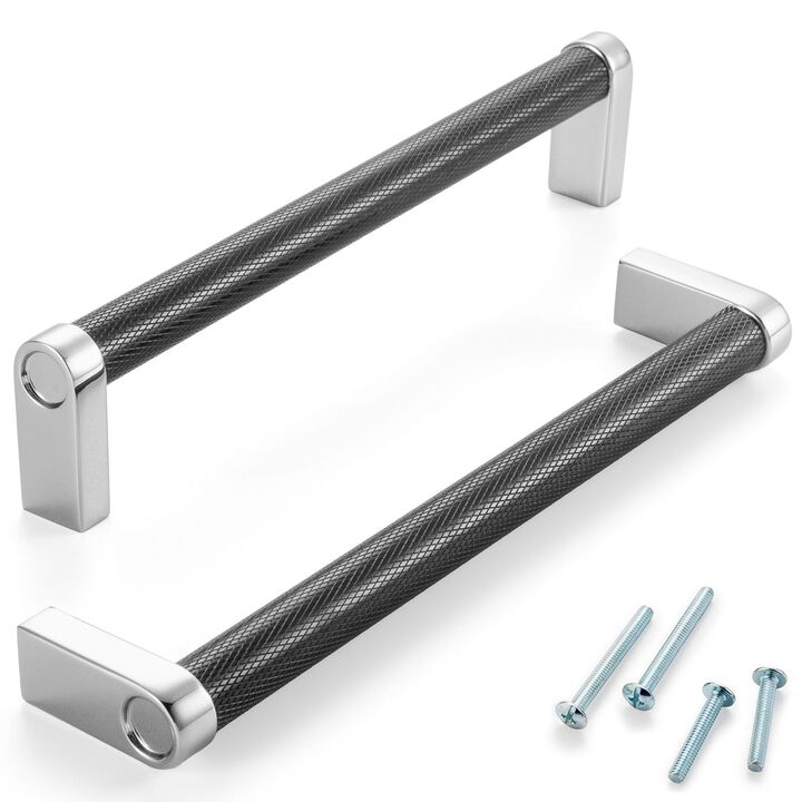 ASKANO Black and Chrome Cabinet Pulls, 6-1/4 Inch Hole Centers, Knurled Bar Kitchen Cabinet Handles AP1311 | Pack of 10, Solid H