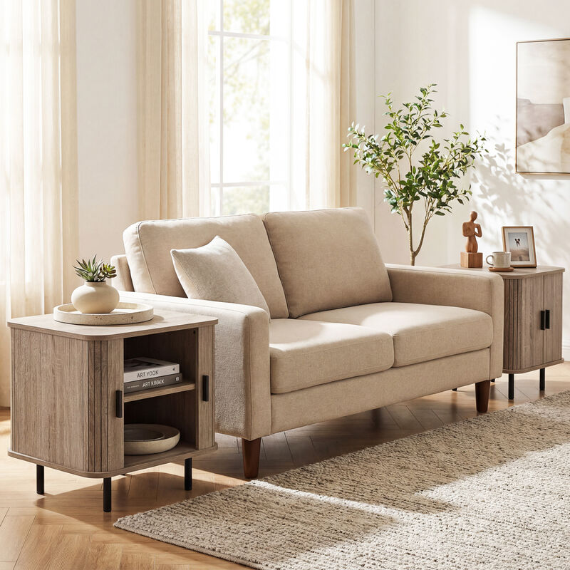 Modern Bedside Nightstand with Sliding Doors and Open Shelf for Bedroom image number 6