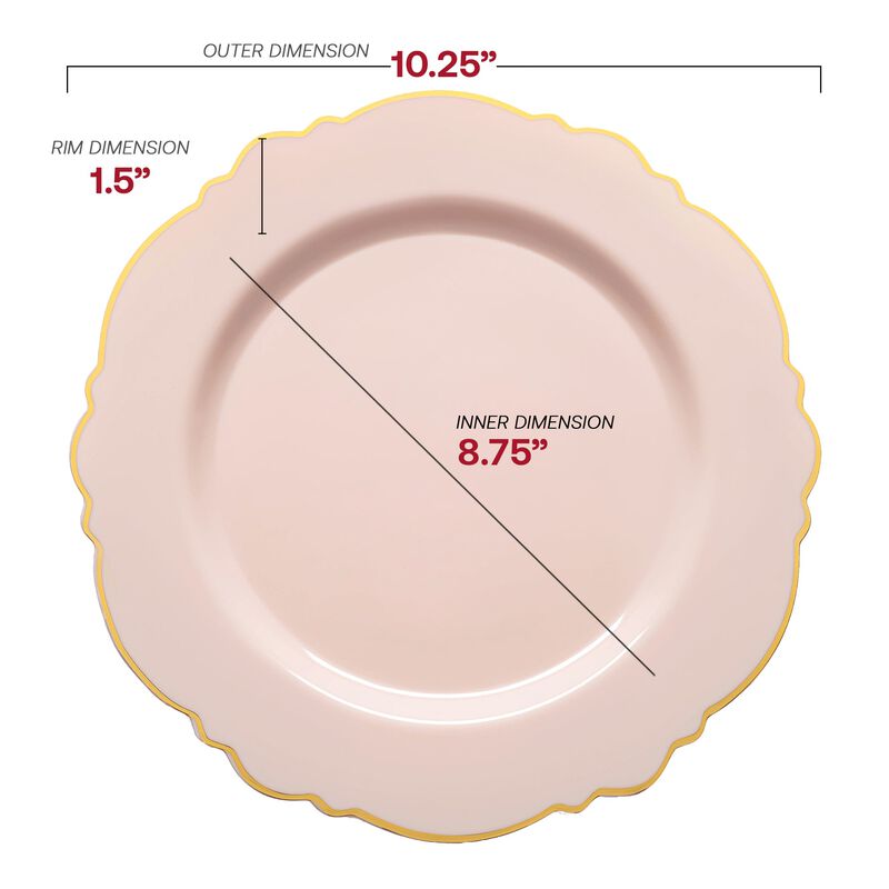 10.25" Pink with Gold Rim Round Blossom Plastic Dinner Plates (120 Plates) image number 2