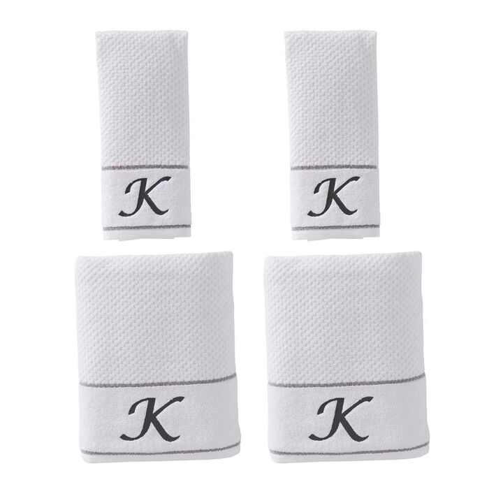 SKL Home Saturday Knight Ltd Monogram "K" Soft Textured Stripes Bath And Hand Towel Set - 4-Piece - 27x50", 16x25", White