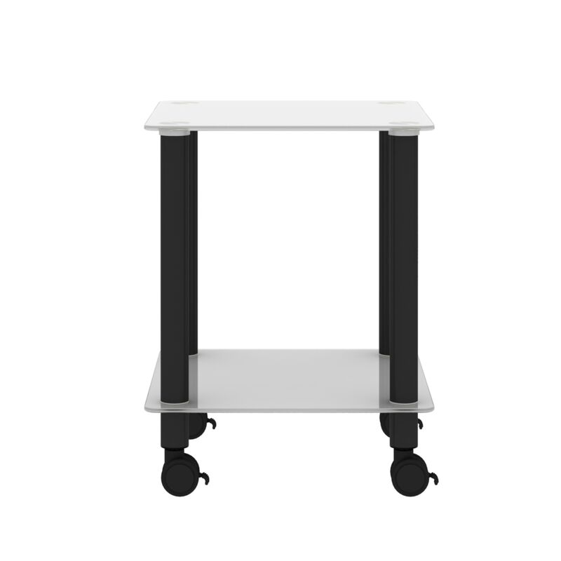 1-Piece White+Black Side Table , 2-Tier Space End Table ,Modern Night Stand, Sofa table, Side Table with Storage Shelve