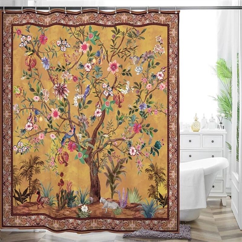 Tropical Birds & Flowers Shower Curtain &ndash; Vibrant Botanical Print, Durable & Easy to Maintain