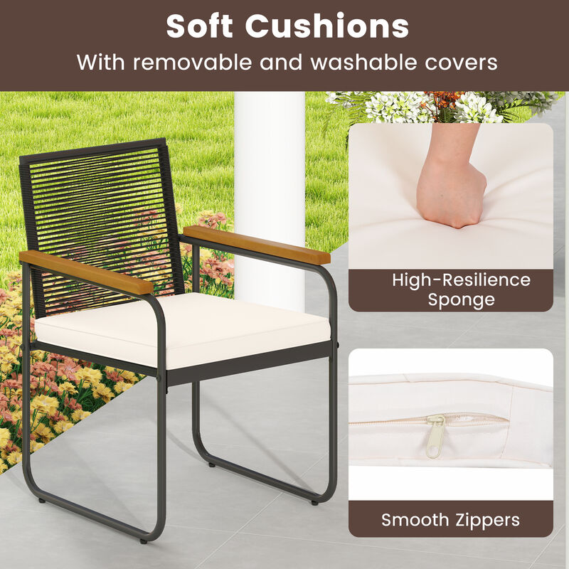 PE Rattan Patio Set, 3 Pieces with Chairs and Round Glass Table-White image number 7