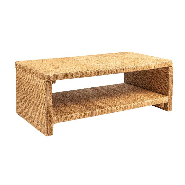 Woven Water Hyacinth & Acacia Wood Coffee Table