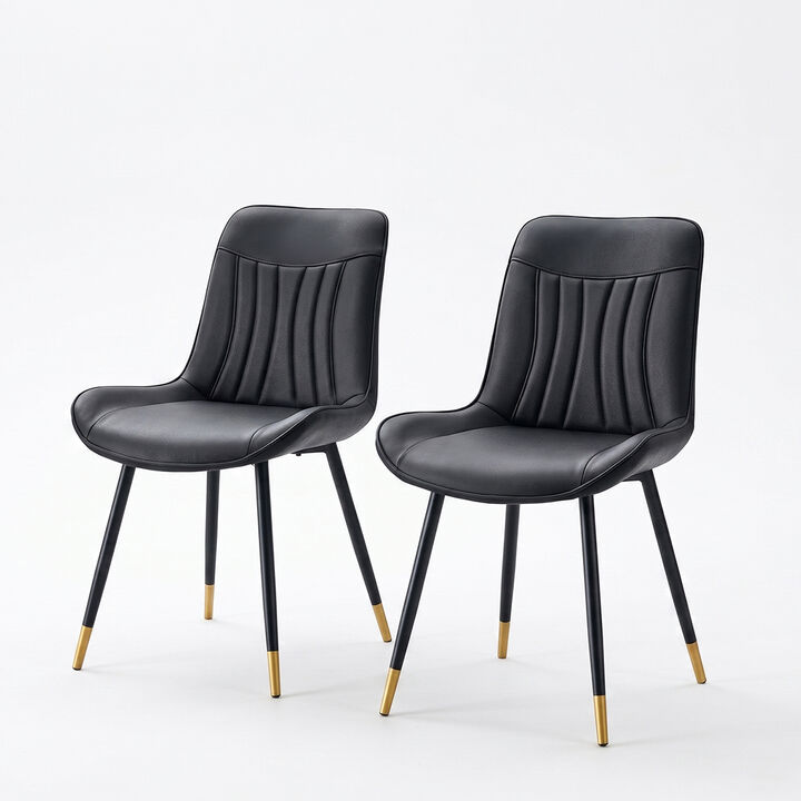 Set of 2 High Back Dining Chairs Faux Leather Channel Stitched Side Chairs with Metal Legs Adjustable Non Slip Feet