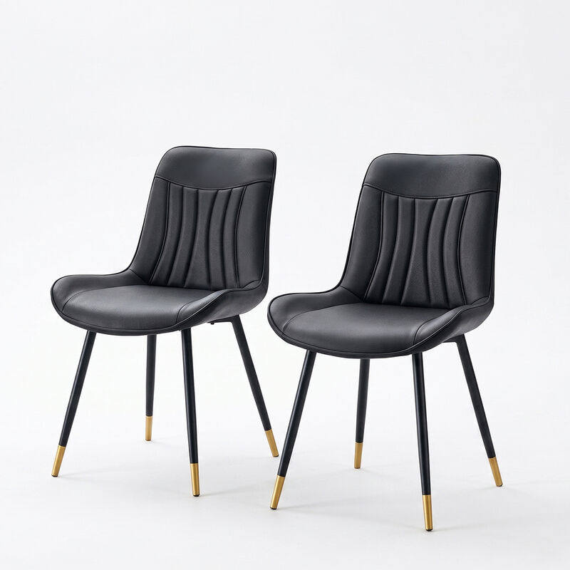 Set of 2 High Back Dining Chairs Faux Leather Channel Stitched Side Chairs with Metal Legs Adjustable Non Slip Feet image number 0