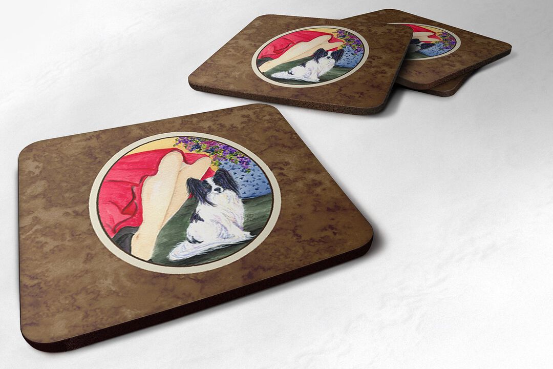 Caroline's Treasures SS8523FC Lady with Her Papillon Foam Coasters (Set of 4), 3.5 H x 3.5 W, Multicolor