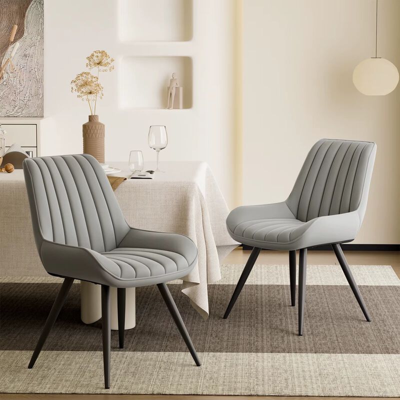 Modern Ribbed Fabric Upholstered Dining Chair Set of 4 image number 3
