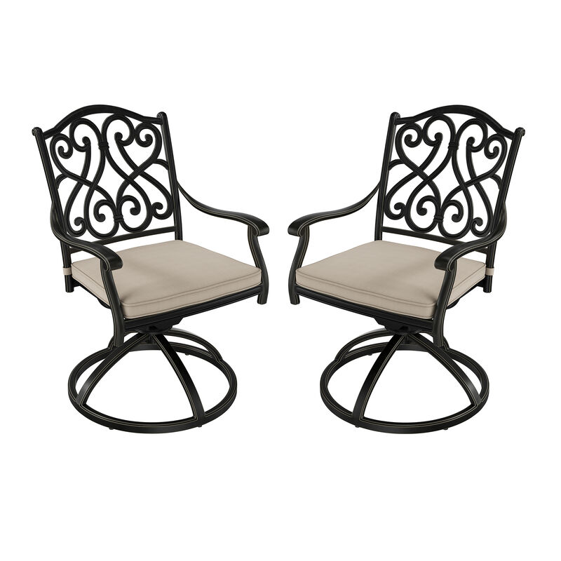 Mondawe 2-Piece Cast Aluminum Patio Dining Swivel Chair Set with Thick Olefin Cushions and 360&deg; Rockers