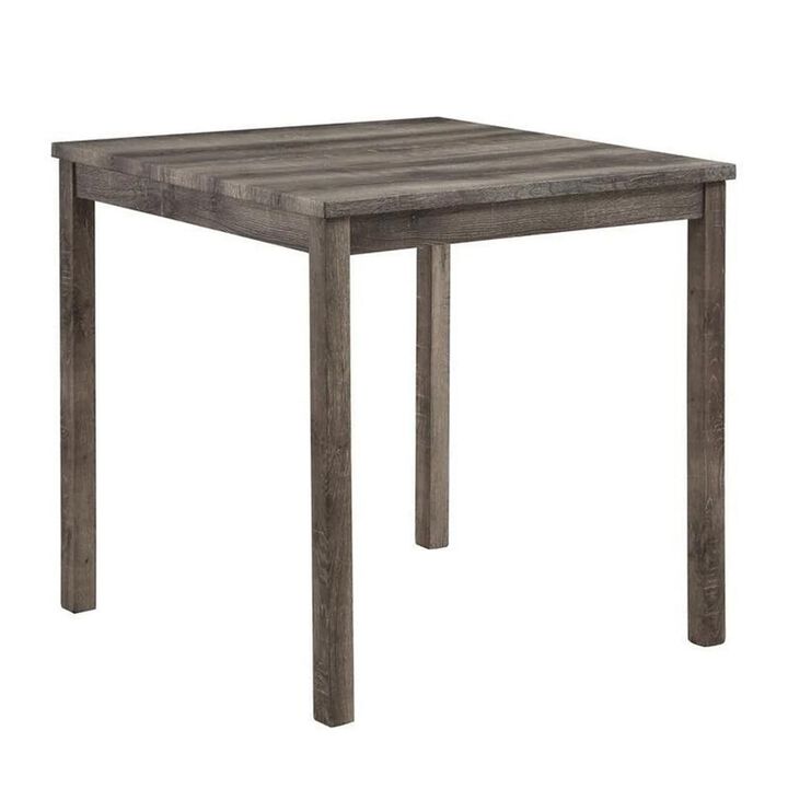 5 Piece Counter Height Table Set with 4 Stools, Beige Fabric, Gray Wood - Benzara