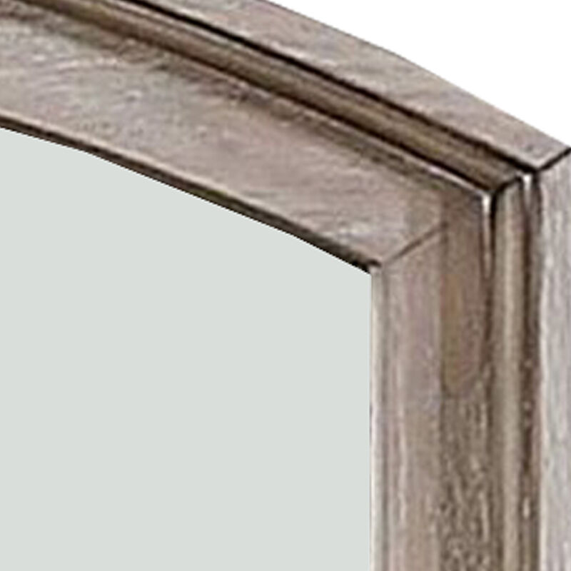 Mirror with Curved Top Frame and Weathered Look, Gray - Benzara