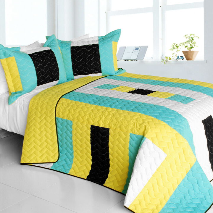 Eternal Flame Quilted Patchwork Quilt Set 3PC Queen Size Cozy Home Bedding