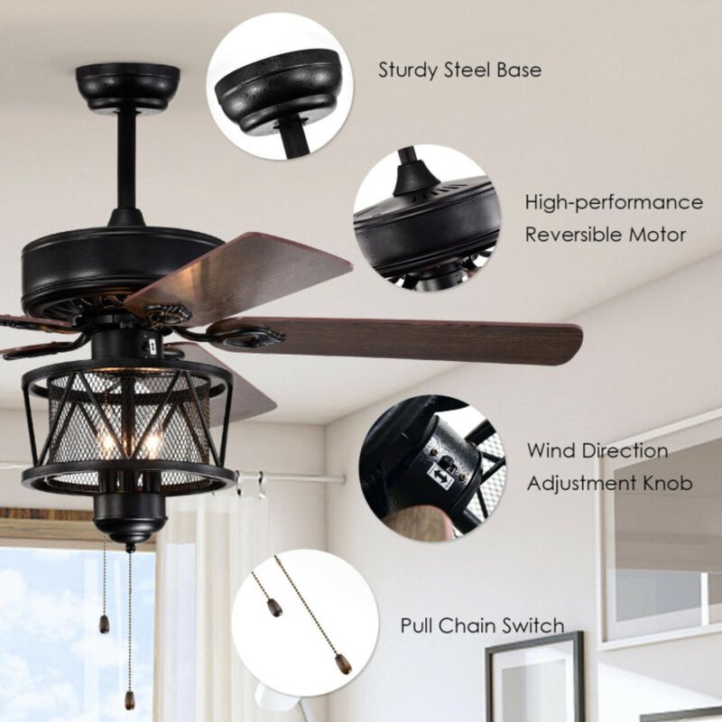 Hivvago Ceiling Fan with Lights Reversible Blades and Pull Chain Control-Black