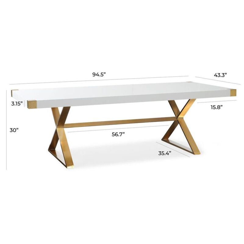 Starlight Canyon Home White Wood Dining Table With Gold Stainless Steel Base And Modern Design