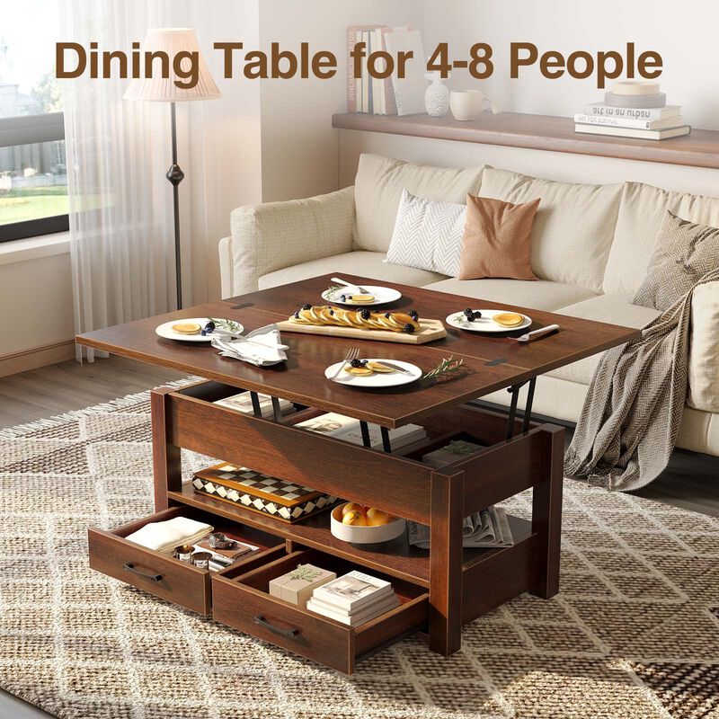 Rolanstar Coffee Table Lift Top, Multi-Function Convertible Coffee Table with Drawers and Hidden Compartment, Coffee Table Conve