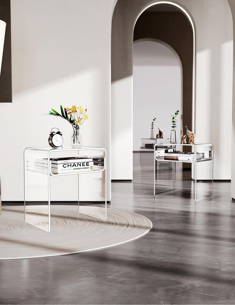 solaround Clear Acrylic End Table 2-Tier Bedside nightstand for Living Room Bedroom Home Decor (Clear Double)