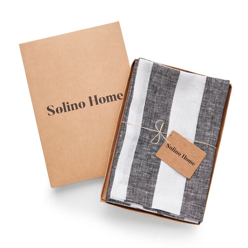 Solino Home Cabana Stripe 100% Linen Dinner Napkins &ndash; Set of 4, 20 x 20 in, Machine Washable, Holiday and Everyday Dining