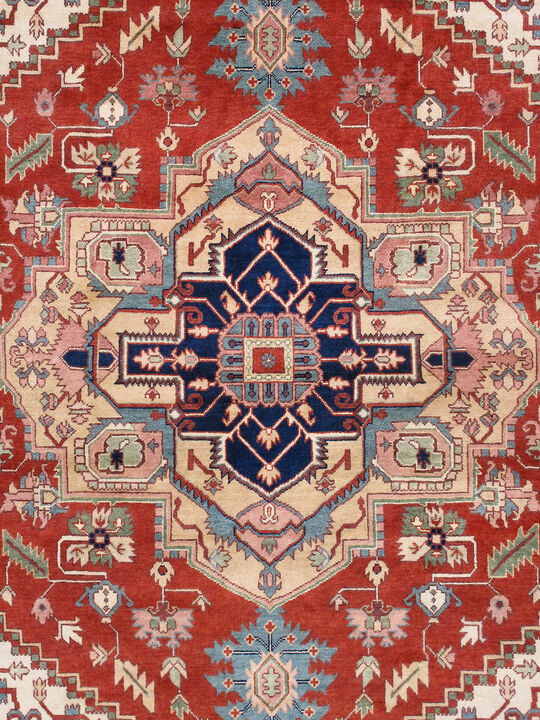 Pasargad Home Serapi Hand-Knotted Rust/Ivory Wool Area Rug.