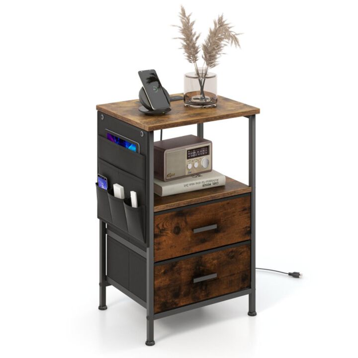 Hivvago Industrial Bedside Table with USB Ports and AC Outlets for Bedroom Living  Room