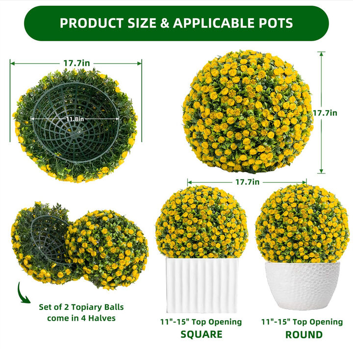 Artificial Topiary Flower Balls, Set of 2 Decorative Topiary Balls Hanging Grass Ball